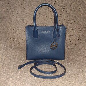 MICHAEL KOR-Mercer-Navy Pebble Leather Messenger Crossbody Bag/Tote-NWOT